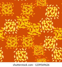 Seamless pattern. Autumn theme. Foliage and squares.