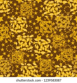 seamless pattern. autumn theme. foliage and squares on the background of circles.