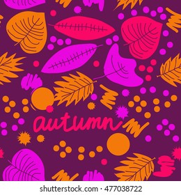 Seamless   pattern with  autumn theme. Hand drawn.