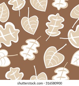 Seamless   pattern of autumn  theme, leaves, spots, doodles. Hand drawn.
