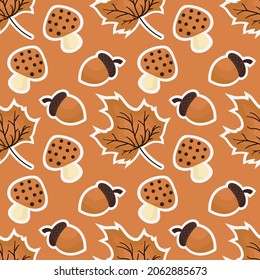 seamless pattern with autumn theme on dark brown background