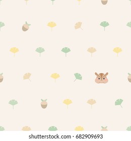 Seamless pattern autumn theme.Ginkgo leaf,acorn and squirrel. 