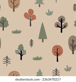 Seamless pattern with autumn trees  for children's textiles, scrapbooking paper, postcards.