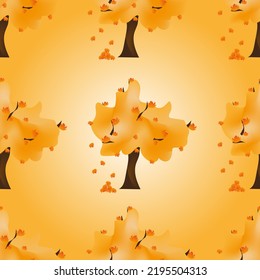 Seamless pattern with autumn trees with falling yellow leaves. Style print for wallpaper with autumn trees. Time to go to school concept. 