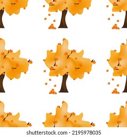 Seamless pattern with autumn trees with falling yellow leaves. Style print for wallpaper with autumn trees. Time to go to school concept. 
