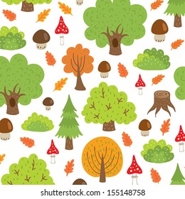 seamless pattern autumn trees and mushrooms
