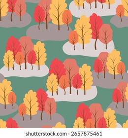 Padrão contínuo, árvores de outono, natureza. Ilustração vetorial.