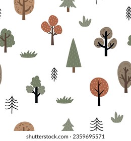Seamless pattern with autumn trees on a white background for children's textiles, scrapbooking paper, postcards.