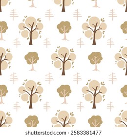 Seamless pattern with autumn trees on white background