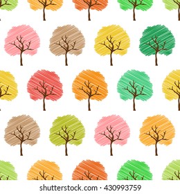 Seamless pattern with autumn trees. Sketch style.