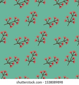 seamless pattern autumn twig flower on green background vector wallpaper textile giftwrap