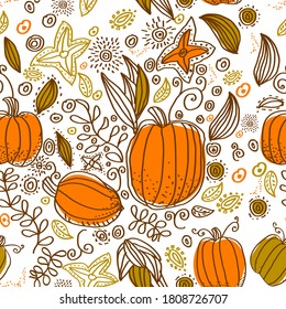 seamless pattern autumn vector graphics isolated on white background pumpkins and leaves
