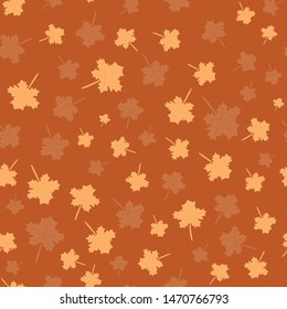 Seamless pattern for Autumn. Vector illustration of maple leaves on brown background.