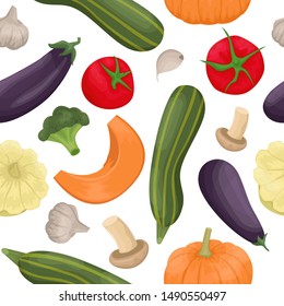 Seamless pattern with autumn vegetables, harvest. Flat vector background. 