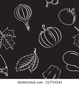 Seamless pattern with autumn vegetables and leaves. Bright colorful background. Eps 10 vector illustration.