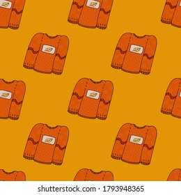 Patrón sin foco de suéter cálido otoñal. Fondo infantil para tela, papel envolvente, papel textil, papel pintado y ropa. Ilustración vectorial