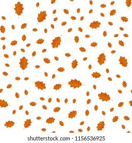 Seamless pattern of autumn yellow leaves randomly