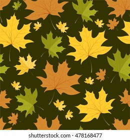 Seamless pattern with autumn yellow leaves of maple