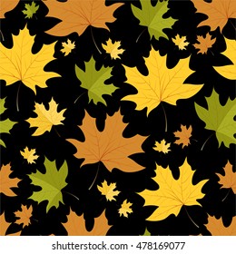 Seamless pattern with autumn yellow leaves of maple