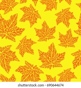 Seamless pattern with autumn yellow leaves of maple
