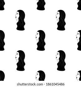 Seamless pattern with an avatar in the outline of a beautiful girl on a white background. Profile of a young woman in side view in flat style. Happy relaxed faces of people.
Stock vector illustration