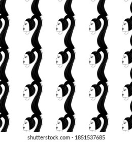 Seamless pattern with an avatar in the outline of a marvelous girl on a white background. Profile of a young woman in side view in flat style. Happy relaxed faces of people.
Stock vector illustration
