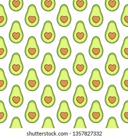 Seamless pattern with avocado, with a bone in the form of a heart, on a white background. Excellent print for packaging, wrapping paper, children's clothes, bed linens, etc.