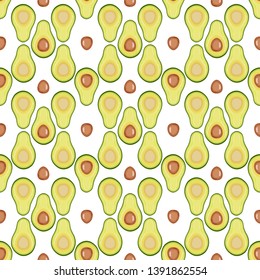 Seamless pattern with avocado and bone. Green avocados on a white background. Vector illustration.