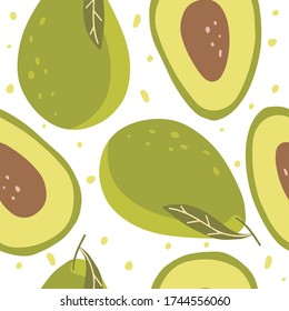 Seamless pattern with avocado. Doodle fruits. Vector design textile, greeting card, poster, wrapping paper designs. Hand-drawn illustration.