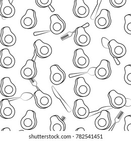 seamless pattern avocado fresh slice fork knife and spoon
