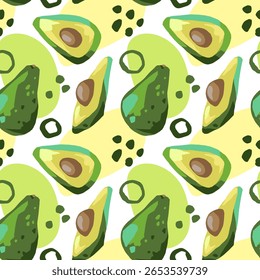 Seamless pattern with avocado fruit. Trendy handdrawn vector illustration