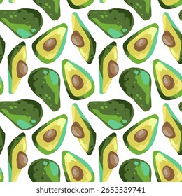 Seamless pattern with avocado fruit. Trendy handdrawn vector illustration