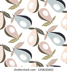 Seamless pattern with avocado fruit vector warm pastel colors for print.