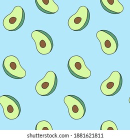 Seamless pattern with avocado fruit. Vegan food, good nutrition, healthy eating. Print for textile, clothes, wrapping paper, invitation, design and decor. Bright, tasty and trendy illustration. 