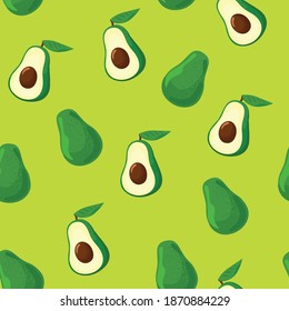 Seamless pattern with avocado fruits on green background.