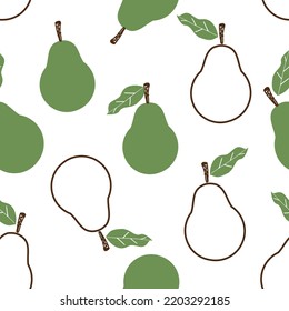 Seamless pattern with avocado with green leaves on white background vector illustration.