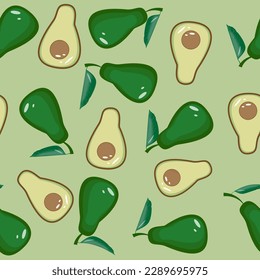 Seamless pattern avocado green leaves on a gentle green olive background. EPS10 vector