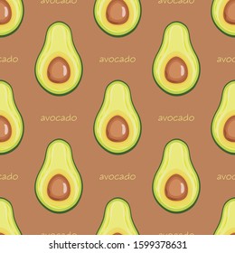 Seamless pattern with avocado. Halved green avocados. Top view. Banner, poster, wrapping paper, modern textile design, promotional material. Vector illustration.