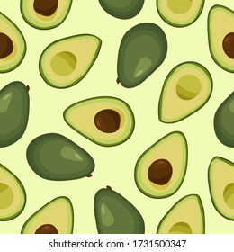 Nahtloses Muster mit Avocado. Halb grüne Avocados. Top-Ansicht. Banner, Plakat, Packpapier, modernes Textildesign, Werbematerial. Vector-Abbildung.