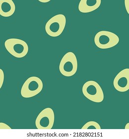 Seamless pattern with avocado halves on green background. Vector illustration in minimalist style. Simple trendy print for textile, fabric, home decor