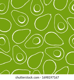 Seamless pattern with avocado hand drawn fruits elements. Vegetarian wallpaper. For design packaging, textile, background, design postcards and posters.
