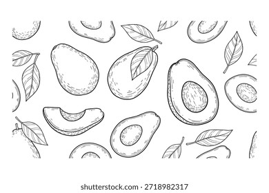 Patrón sin fisuras con aguacate. Estilo de boceto dibujado a mano. Perfecto para textiles, fondo, papel de regalo o diseños de telón de fondo.