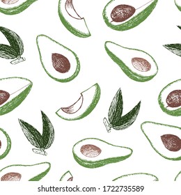 Seamless pattern of avocado. Avocado, hand-draw doodle illustration in vector. Food hand drawn illustration.Design for packaging, weddings, fabrics, textiles, wallpaper, website, postcards.