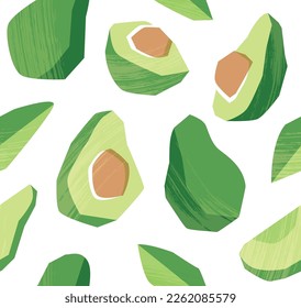 Seamless pattern with avocado. Healthy vegan food. Vector abstract modern illustration.