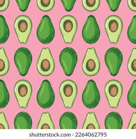 Seamless pattern with avocado. Healthy vegan food. Vector illustration.