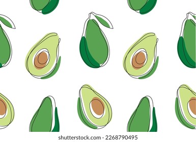 Patrón sin foco con aguacate. Alimentos veganos sanos. Ilustración plana vectorial moderna. Estilo lineal.