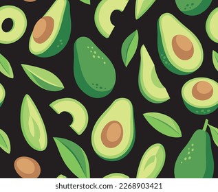 Seamless pattern with avocado. Healthy vegan food. Vector abstract modern illustration.