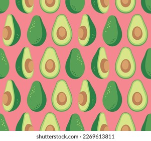 Seamless pattern with avocado. Healthy vegan food. Vector illustration.