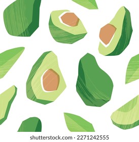Patrón sin foco con aguacate. Alimentos veganos sanos. Ilustración moderna abstracta vectorial.