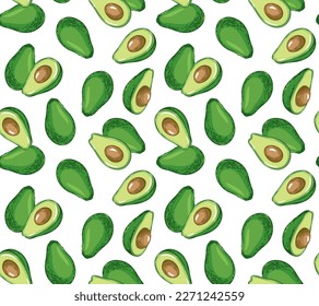 Patrón sin foco con aguacate. Alimentos veganos sanos. Ilustración de color vectorial a mano para textiles, envasado de alimentos y cosméticos.
